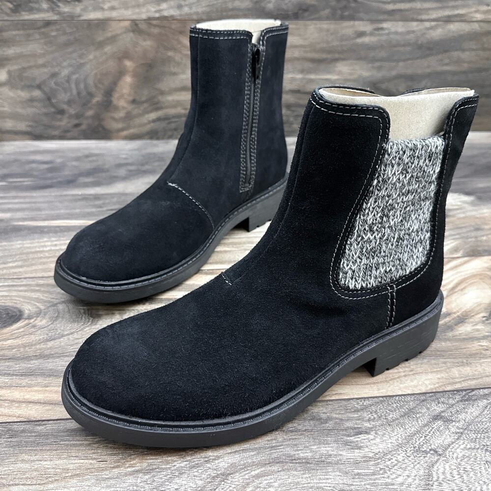 NIB Clarks Opal Sky 9M Black Suede Comfort Ankle Boots Bootie - Picture 3 of 11